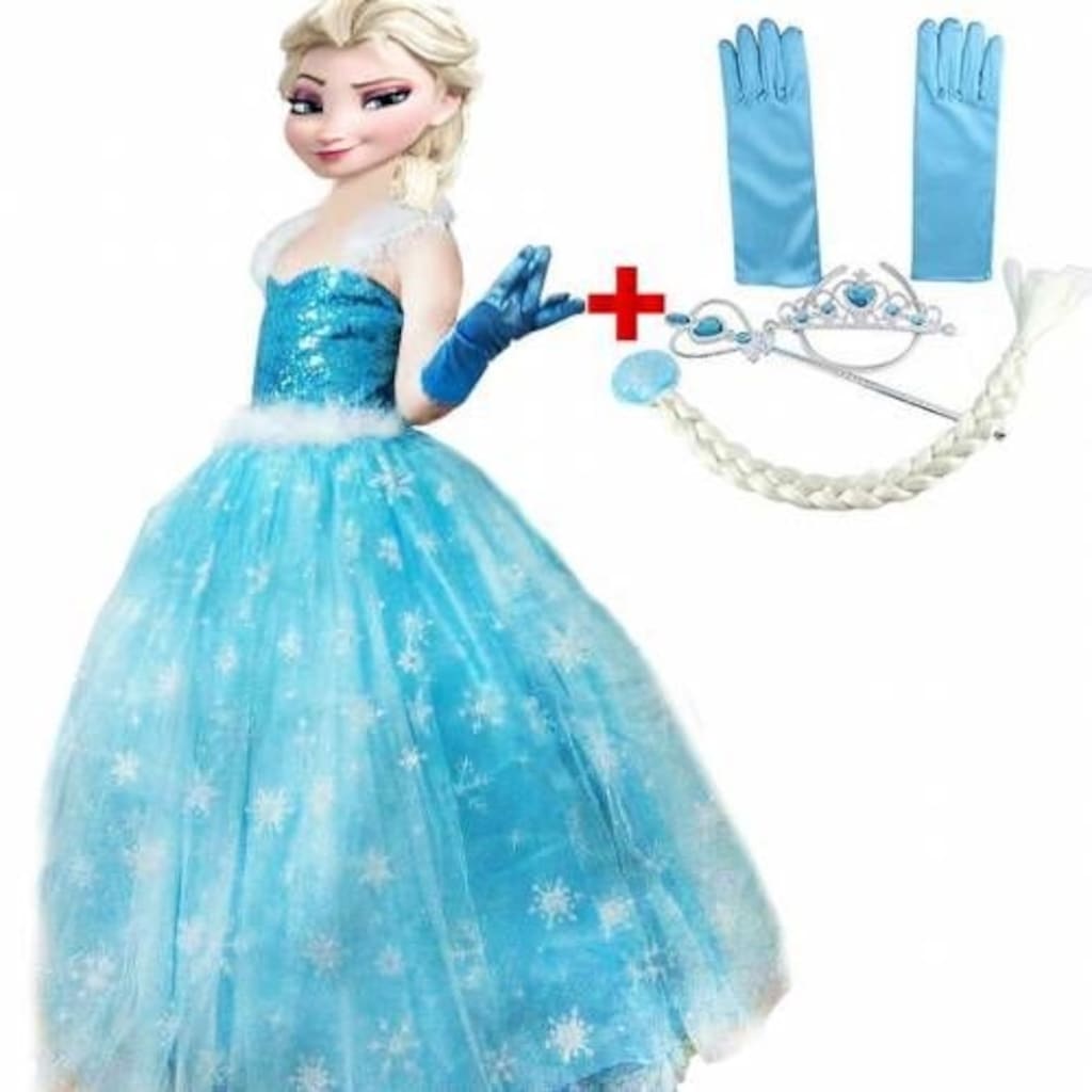 Mashotrend Kostüm - Frozen Elsa Tüylü Askılıklı Süper Çocuk Kostümü (424130205)